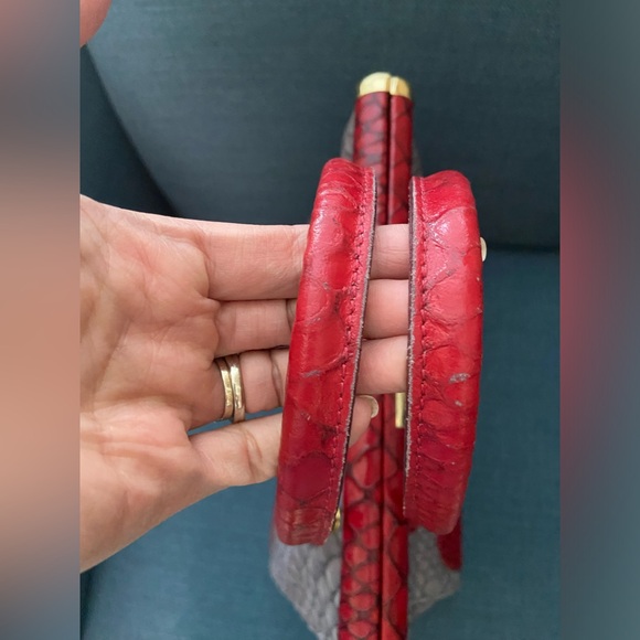 Vintage Pelle Di Giada Made in Italy, animal Print Gray & Red Leather Handbag - Picture 11 of 16